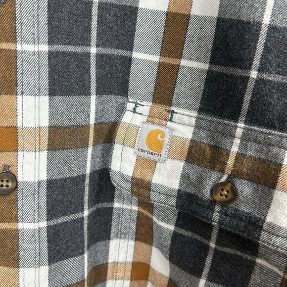 Carhartt original fit gray and brown plaid button-down flannel shirt size 2 XL. - Picture 4 of 10